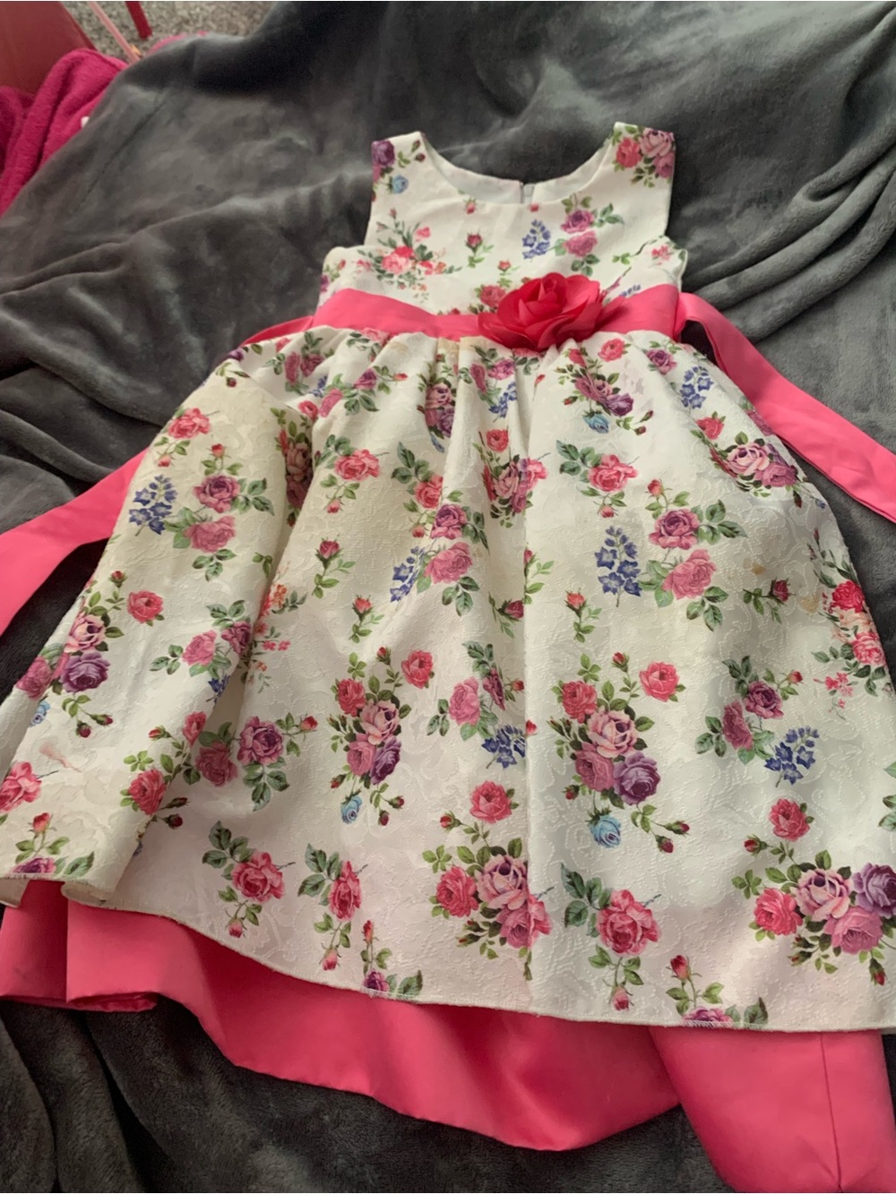 Floral Pink Sash Girls' Party Dress